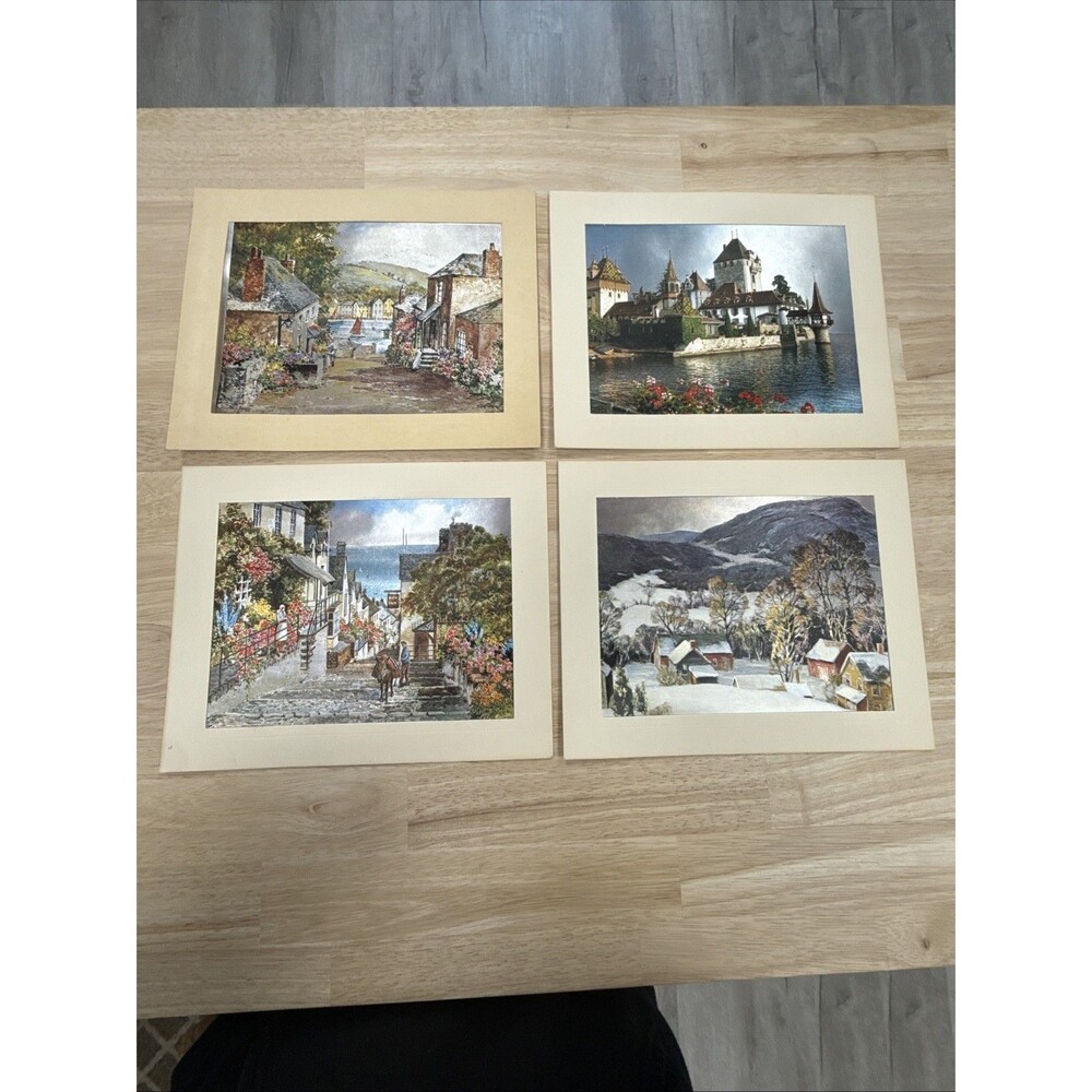 Lot of 4 Vintage Dufex Foil Art Prints 8x10 Framed European Street Scenes